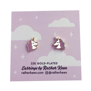 By Rather Keen. Unicorn Stud Earrings. 22k gold plated earrings. Nickel-Free! Measures 11 mm wide. Also available in store at FOLD Gallery DTLA.