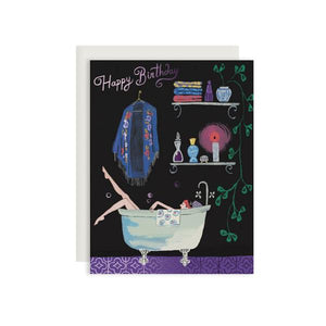 By Red Cap Cards. Bathtub Bubbles Birthday Card is printed on 100lb heavyweight cardstock with foil detail. Blank inside for a personal message. Illustrated by Danielle Kroll. Measures 4.25 x 5.5 inches. FOLD Gallery Dtla.
