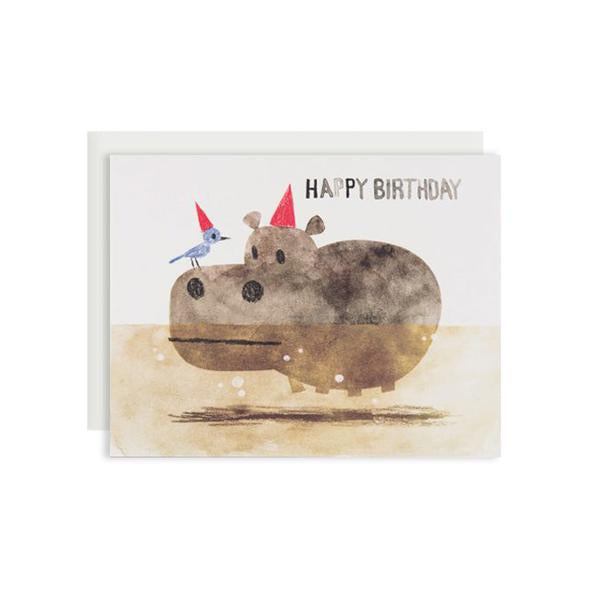 By Red Cap Cards. Bird and Hippo Birthday Card features: 100lb Heavyweight Cardstock, Offset Printed and Illustrated by Chris Sasaki. Please note that due to everyone’s monitor displaying differently, the colors you see may vary. Measures 4.25 x 5.5 inches. FOLD Gallery Dtla.