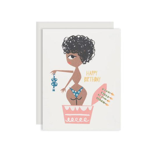 By Red Cap Cards. The Cake Lady Card is illustrated by Christian Robinson. Offset printed. 100lb heavyweight cardstock. Measures 4.25 x 5.5 inches. Also available in store at FOLD Gallery in DTLA.