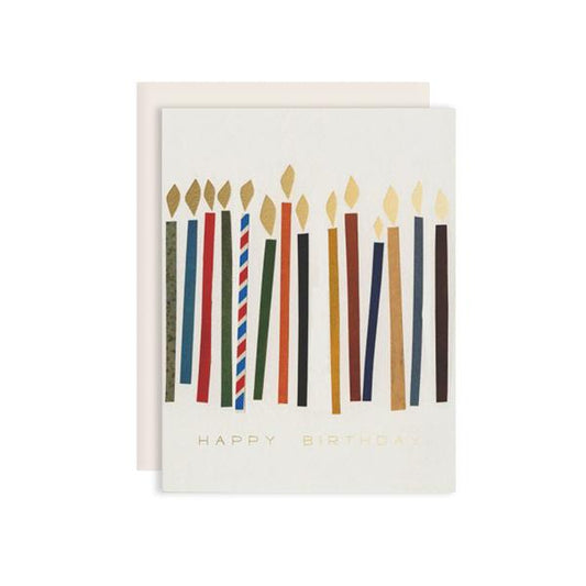 By Red Cap Cards. The Candles Birthday Card is printed on 100lb heavyweight cardstock with foil detail. Blank inside for a personal message. Illustrated by Christian Robinson. Measures 4.25 x 5.5 inches. Also available in store at FOLD Gallery in DTLA.