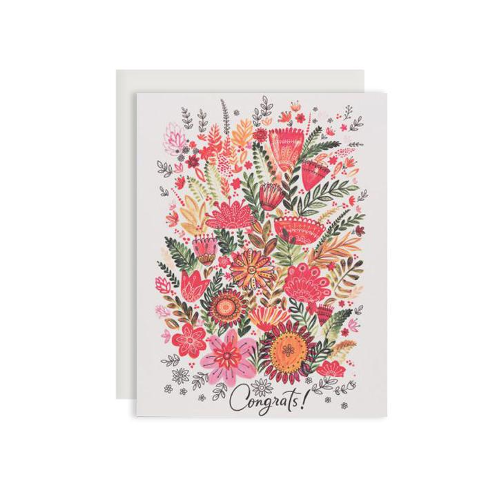By Red Cap Cards. Colorful Flower Congrats Card. 100lb Heavyweight Cardstock Offset Printed Illustrated by Dinara Mirtalipova Please note that due to everyone’s monitor displaying differently, the colors you see may vary. Measures 4.25 x 5.5 inches