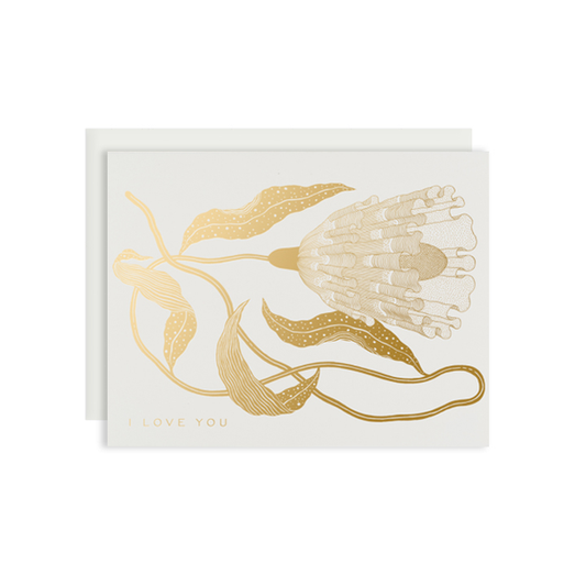 By Red Cap Cards. Exotic Flower Card: 100lb Heavyweight Cardstock. Foil. Illustrated by Marsha Robinson. Measures 4.25 x 5.5 inches.
