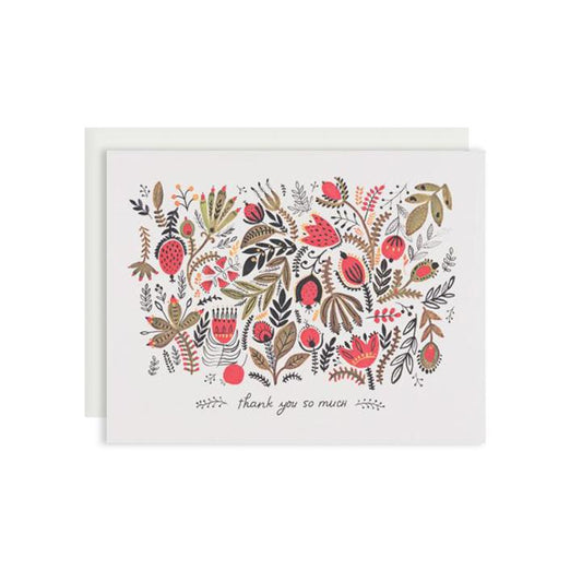 By Red Cap Cards. Folk Flowers Card. 100lb Heavyweight Cardstock. Offset Printed. Illustrated by Dinara Mirtalipova. Please note that due to everyone’s monitor displaying differently, the colors you see may vary. Measures 4.25 x 5.5 inches.
