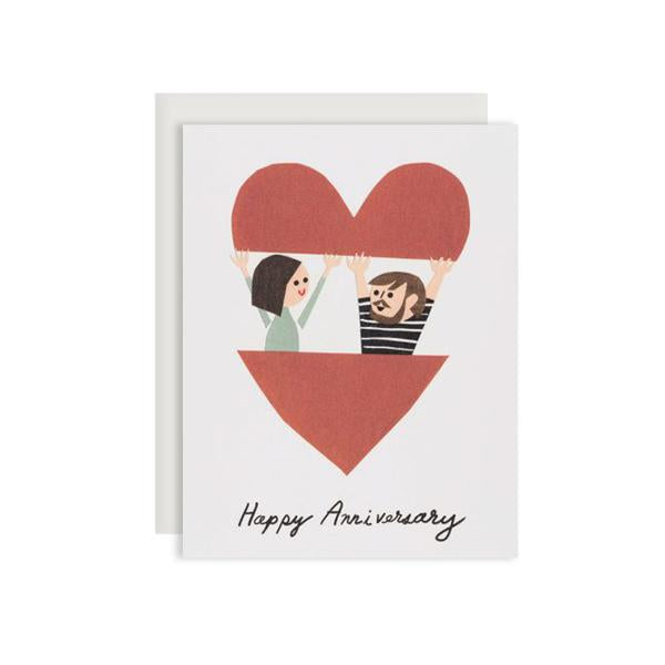 By Red Cap Cards. In the Heart Anniversary Card: Offset Printed. 100lb Heavyweight Cardstock. Illustrated by Christian Robinson. Measures 4.25 x 5.5 inches. Also available in store at FOLD Gallery DTLA.