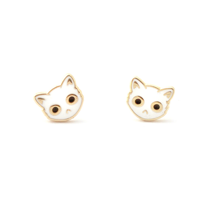 By SHOAL. Now you can wear grouchy cats on your ears whenever you want! White Enamel Cat Face Stud Earrings. Metal composition: 22k gold-plated brass, nickel-free 8mm (5/16 inch) width. 22k gold-plated earring backs. Packaged in a cute keepsake box, perfect for gift-giving! FOLD Gallery Dtla.