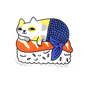 By Shoal. Mercat Sushi Sticker. Made of durable vinyl with a protective coating. Withstands UV and is waterproof. Measures 4 inches on its longest side. Also available in store at FOLD Gallery DTLA.