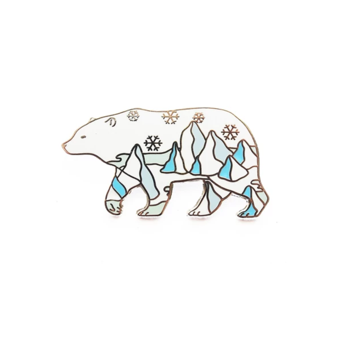 by SHOAL. One hard enamel Polar Bear Pin. Shiny silver metal finish. One rubber pin back. "Natelle Draws Stuff" stamped on reverse Measures 1.25-inch (32mm). Also available in store at FOLD Gallery DTLA.
