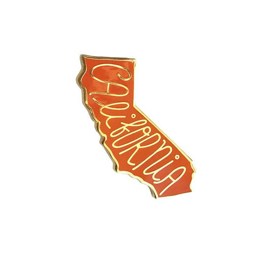 By Sleepy Mountain. This gold plated California Word Pin comes with a rubber clutch. Measures 1.3 inches. Also available in store at FOLD Gallery in DTLA.