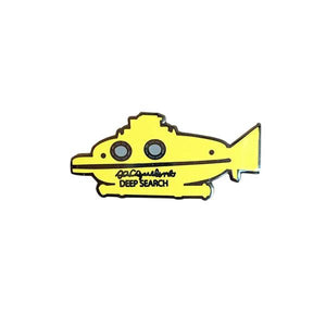 By Sleepy Mountain. Inspired by Wes Anderson's The Life Aquatic with Steve Zissou Submarine. Enamel Deep Search Pin comes with rubber clutch. Measures about 1.5 inches wide.