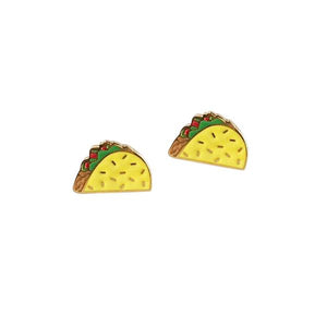 By Sleepy Mountain. Enamel color Taco Earrings are 22k gold plated stainless steel. Includes butterfly backings as well as nylon stops. Measures 0.5 inches. Also available in store at FOLD Gallery DTLA.