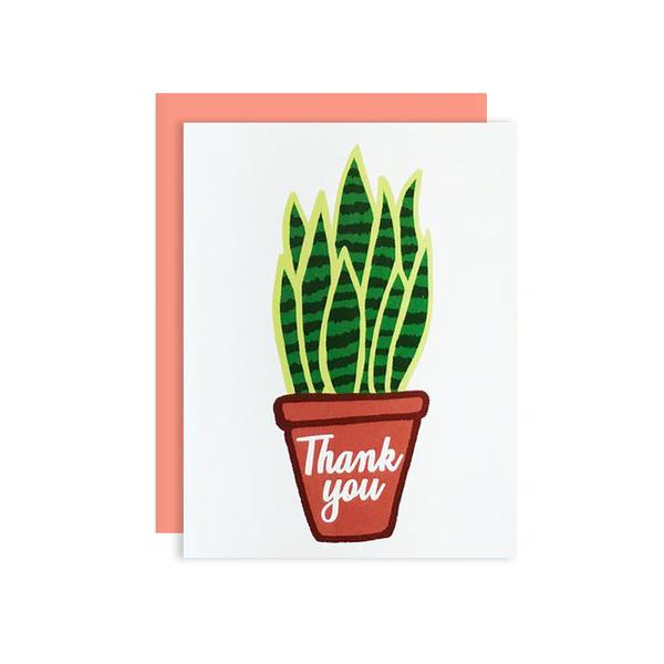 By Sleepy Mountain. Thank You Plant Card. This greeting card is blank on the inside. Measures 4.25 x 5.5 inches. Also available in store at FOLD Gallery DTLA.