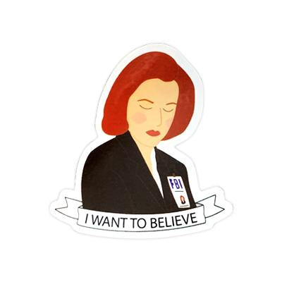 By Sleepy Mountain. X-Files Dana Scully Sticker. This listing is for one (1) glossy coated vinyl sticker. Measures 2.4 x 2.3 inches. FOLD Gallery Dtla.