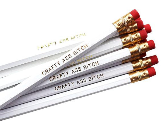 by Sweet Perversion. This listing is for one Crafty Ass Bitch Pencil. Wood pencil with #2 lead, certified non-toxic, latex-free synthetic eraser. Unsharpened. Also available in store at FOLD Gallery in DTLA.