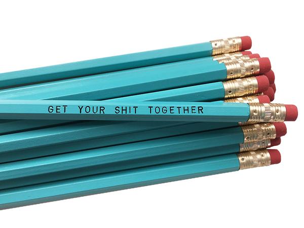by Sweet Perversion. Listing for one Get Your Shit Together Pencil. Wood pencil with #2 lead, certified non-toxic, latex-free synthetic eraser. Unsharpened.