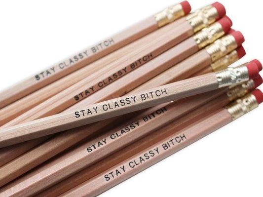 by Sweet Perversion. This listing is for one Stay Classy Bitch Pencil. Wood pencil with #2 lead, certified non-toxic, latex-free synthetic erasers & unsharpened. Please note that due to everyone’s monitor displaying differently, the colors you see may vary.