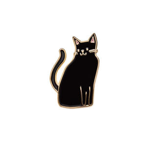 by The Good Twin. The Black Cat Pin is for the cat lover in all of us. Packed in a cello sleeve with pin fastened to card. Enamel pin comes with one rubber clutch. Measures 1 inch.