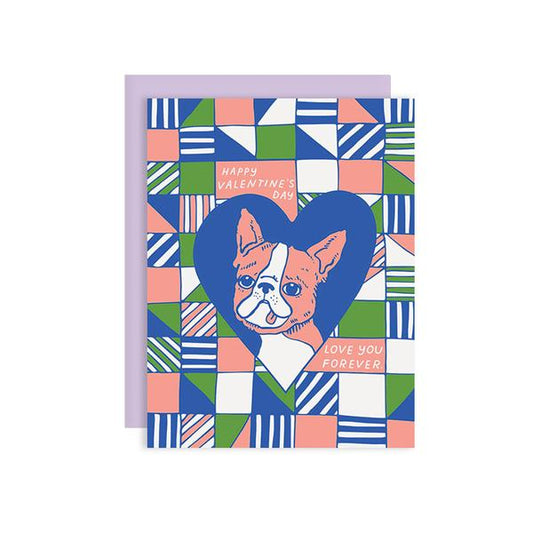 by The Good Twin. May your Valentine love you half as much as your dog. Boston Valentine's Day Card features: Three color screen print on French Paper. Packed in a cello sleeve with corresponding envelope. Envelope color may vary. Blank inside. Also available in store at FOLD Gallery Dtla.