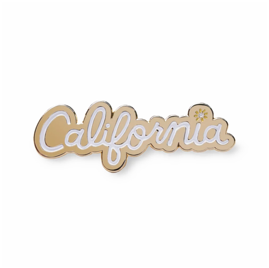 by The Good Twin. The California Pin comes with two rubber clutches and is packed in a cello sleeve with enamel pin fastened to card. Measures 1.5 inches wide. Also available in store at FOLD Gallery in DTLA.