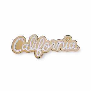 by The Good Twin. The California Pin comes with two rubber clutches and is packed in a cello sleeve with enamel pin fastened to card. Measures 1.5 inches wide. Also available in store at FOLD Gallery in DTLA.
