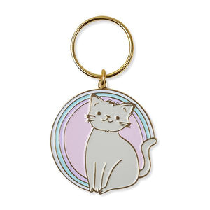 by The Good Twin. The cutest kitty for your keys. This iron enamel Kitty Keychain with gold plating is packed in a clear rigid box. Measures 2 inches. Also available in store at FOLD Gallery DTLA.