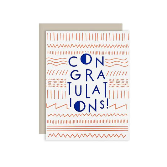 by The Good Twin. A classy way to offer congratulations! Modern Congrats Card: Two color screen print on French Paper. Packed in a cello sleeve with corresponding envelope. Envelope color may vary. Blank inside. Measures 4.25 by 5.5 inches folded. Also available in store at FOLD Gallery DTLA.