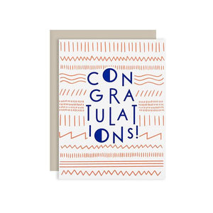 by The Good Twin. A classy way to offer congratulations! Modern Congrats Card: Two color screen print on French Paper. Packed in a cello sleeve with corresponding envelope. Envelope color may vary. Blank inside. Measures 4.25 by 5.5 inches folded. Also available in store at FOLD Gallery DTLA.