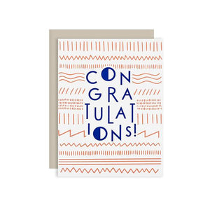 by The Good Twin. A classy way to offer congratulations! Modern Congrats Card: Two color screen print on French Paper. Packed in a cello sleeve with corresponding envelope. Envelope color may vary. Blank inside. Measures 4.25 by 5.5 inches folded. Also available in store at FOLD Gallery DTLA.