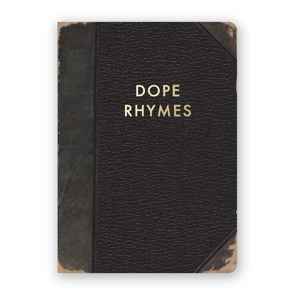 By The Mincing Mockingbird & The Frantic Meerkat. Dope Rhymes Journal. 120 light dotted grid pages of 120 gsm creamy off-white paper that takes ink beautifully. Binding lies flat when open. Measures 5" wide x 7" tall.