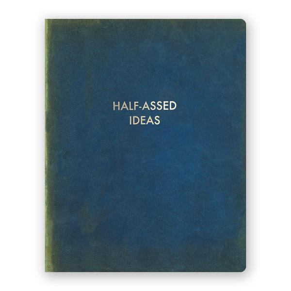 By The Mincing Mockingbird & The Frantic Meerkat. Half-Assed Ideas Journal: 128 dotted grid pages of 120 gsm creamy off-white paper that takes ink beautifully. Binding lies flat when open. Measures 7.75" tall x 9.75" wide.