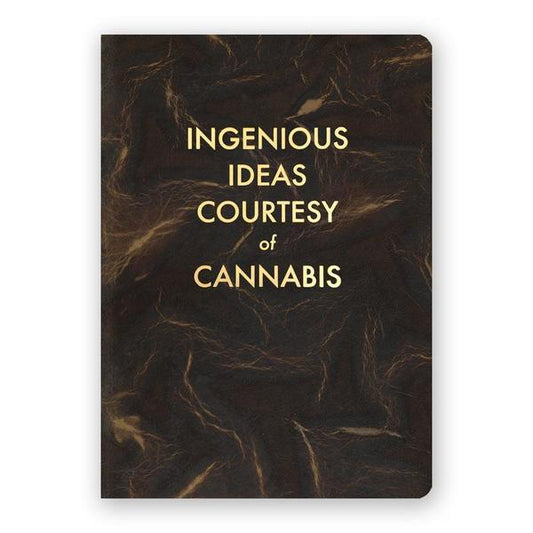 By The Mincing Mockingbird & The Frantic Meerkat. Ingenious Ideas Courtesy of Cannabis Journal: 120 light dotted grid pages of 120 gsm creamy off-white paper that takes ink beautifully. Binding lies flat when open. Measures 5 inch wide x 7 inch tall. Also available in store at FOLD Gallery DTLA.