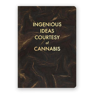 By The Mincing Mockingbird & The Frantic Meerkat. Ingenious Ideas Courtesy of Cannabis Journal: 120 light dotted grid pages of 120 gsm creamy off-white paper that takes ink beautifully. Binding lies flat when open. Measures 5 inch wide x 7 inch tall. Also available in store at FOLD Gallery DTLA.