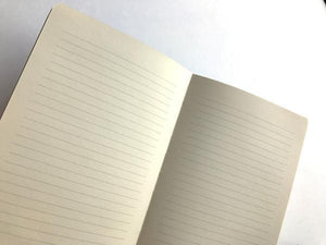 By The Mincing Mockingbird & The Frantic Meerkat. Obsessive Lists Journal. 128 lined pages of 120 gsm creamy off-white paper that takes ink beautifully. Binding lies flat when open. Measures 7.75 inch tall x 9.75 inch wide. Also available in store at FOLD Gallery DTLA.