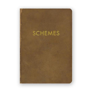 By The Mincing Mockingbird & The Frantic Meerkat. Schemes Journal. 80 blank pages of 120 gsm creamy off-white paper that takes ink beautifully. Binding lies flat when open. Measures 3.75 inch wide x 5.375 inch tall — perfect size for a pocket. Also available in store at FOLD Gallery DTLA.