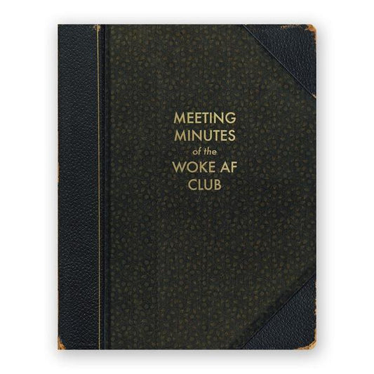 By The Mincing Mockingbird & The Frantic Meerkat. Woke AF Journal. 128 dotted grid pages of 120 gsm creamy off-white paper that takes ink beautifully. Binding lies flat when open. Measures 7.75 inch tall x 9.75 inch wide. FOLD Gallery Dtla.