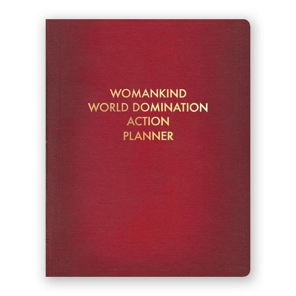 By The Mincing Mockingbird & The Frantic Meerkat. Womankind World Domination Action Planner Journal. 128 alternating dotted and ruled pages of 120 gsm creamy off-white paper that takes ink beautifully. Binding lies flat when open. Measures 7.75 inch tall x 9.75 inch wide. FOLD Gallery Dtla.