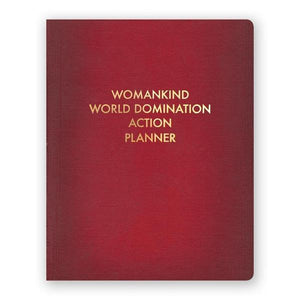 By The Mincing Mockingbird & The Frantic Meerkat. Womankind World Domination Action Planner Journal. 128 alternating dotted and ruled pages of 120 gsm creamy off-white paper that takes ink beautifully. Binding lies flat when open. Measures 7.75 inch tall x 9.75 inch wide. FOLD Gallery Dtla.