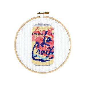By The Stranded Stitch. Stitch up this refreshing can of Pamplemousse La Croix! The trendiest sparkling water turned into the cross stitch project. Kit Includes: Basic cross stitching instructions. Counted cross stitch pattern. DMC embroidery floss and color chart. 14 count aida cloth. 5 inch Embroidery hoop. Needle. FOLD Gallery Dtla.