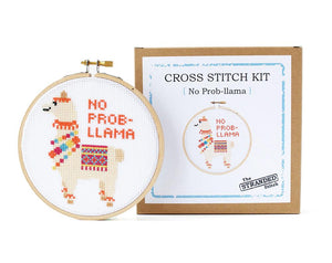 By The Stranded Stitch. No Prob-llama DIY Cross Stitch Kit Includes: Basic cross stitching instructions. Counted cross stitch pattern. DMC embroidery floss and color chart. 14 count white aida cloth. 5 inch Embroidery hoop. Needle. FOLD Gallery Dtla.