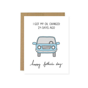 By Unblushing. YES DAD, I’m taking care of my car! Oil Change Card details: 5.5 x 4.25 (A2) folded card. A2 100% recycled kraft envelope. Professionally printed on 130# recycled card stock. Packaged in a compostable clear sleeve. Blank inside for your own personal message.