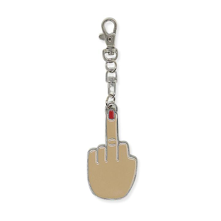 By Unblushing by Julie Ann Art. MOOD. Enamel Finger Keychain. Die-struck silver metal. Lobster clasp. Packaged with backer card in cello sleeve. Please note that due to everyone’s monitor displaying differently, the colors you see may vary. Measures 2 inches.