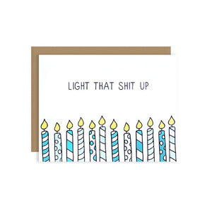By Unblushing by Julie Ann Art. Light Shit Up Card: A2 100% recycled kraft envelope. Professionally printed on 110# recycled card stock. Packaged in a compostable clear sleeve. Blank inside for your own personal message. Measures 5.5 x 4.25 inches (A2) folded card. Also available in store at FOLD Gallery DTLA.