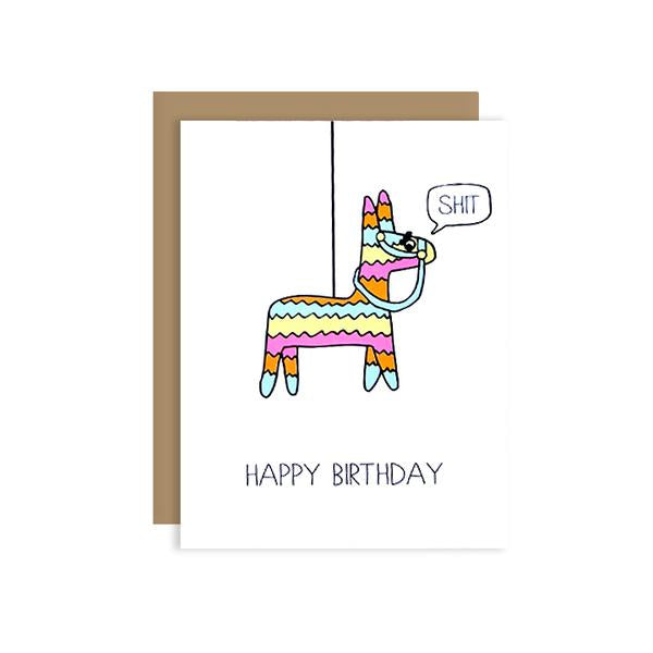 By Unblushing by Julie Ann Art. Piñata Birthday Card. A birthday best seller, this card is sure to bring a laugh to everyone at the party, except the piñata... A2 100% recycled kraft envelope. Professionally printed on 110# recycled card stock. Packaged in a compostable clear sleeve. Blank inside. 5.5 x 4.25 inches. Also available in store at FOLD Gallery DTLA.