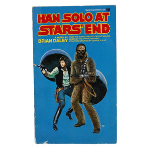 Vintage 1979 Han Solo At Star's End  This Han Solo novella follows Han and Chewbacca as they seek to upgrade the Millenium Falcon, and wind up pitted against powerful and ruthless enemies bent on their destruction!  Measures 7 x 4.25 x .5 inches.  Condition: Good condition, minor shelf wear.