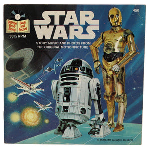 Vintage 1980 Star Wars Story Book and Record  This 24 page book with read along record features stills from Star Wars Episode 4, dramatic character dialogue, and authentic sound effects!  Measures 7.25 x 7.25 inches.