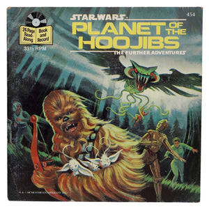 Vintage 1983 Star Wars - Planet of the Hoojibs Book and Record  This 24 page book with read along record features full-color illustrations, dramatic character dialogue, and authentic sound effects!  Measures 7.25 x 7.25 inches.