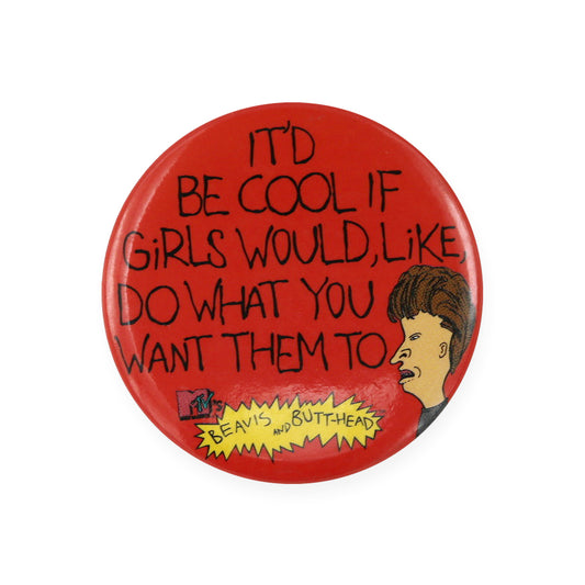 Vintage 1993 Beavis & Butthead Pinback Button by MTV.  Add a little flair to your jacket, backpack or tote with this Vintage Be Cool Pinback Button!  Measures 2 inches.  Please note that due to everyone’s monitor displaying differently, the colors you see may vary.