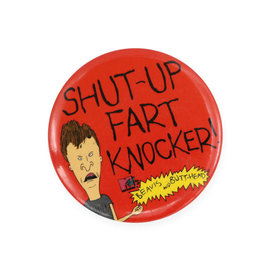 Vintage 1993 Beavis & Butthead Pinback Button by MTV.  Add a little flair to your jacket, backpack or tote with this  Vintage Fart Knocker Pinback Button!  Measures 2 inches.  Please note that due to everyone’s monitor displaying differently, the colors you see may vary.