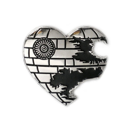 By Yesterdays. Love is a Battle Station details: Soft enamel silver plated lapel pin. Black rubber backer. Measures 1" x 1". Please note that due to everyone’s monitor displaying differently, the colors you see may vary.