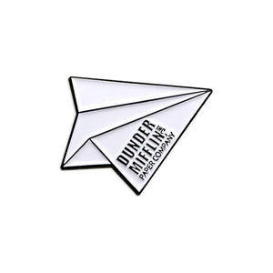 By Loudmouth Pin Co. Dunder Mifflin Airplane pin. Comes with one rubber backing.  Measures approximately 1 x 1 inches.
